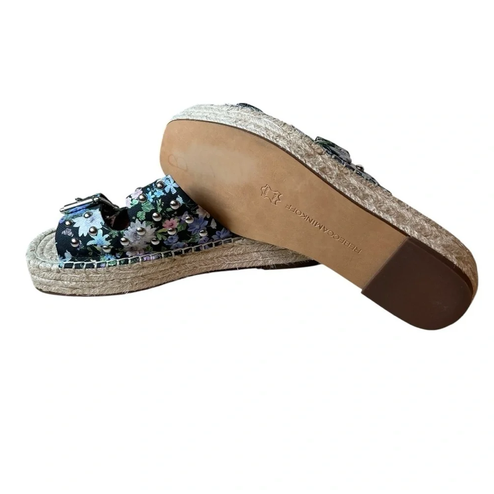 NWOB Rebecca Minkoff Women's Leather Jodi Sandal Black Flower Print In Size 7M